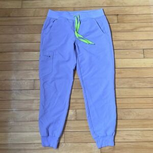 FIGS Zamora Jogger Scrub Pants Womens Small Purple Neon Green Drawstring Cargo
